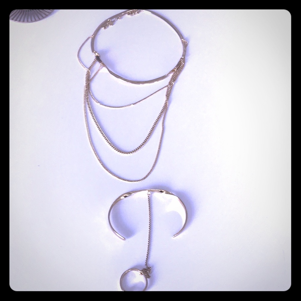Stella dot drape necklace and bracelet/ring set.